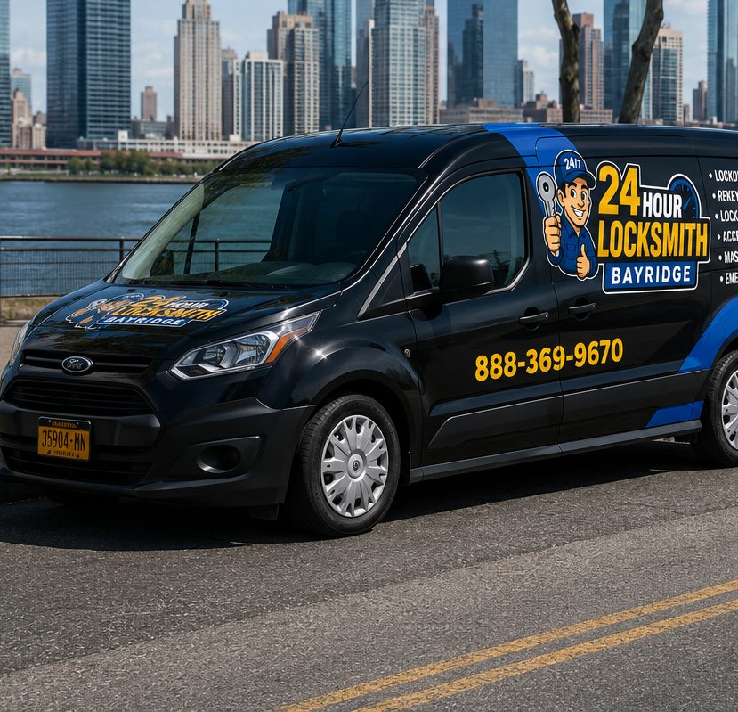 24 Hour Locksmith Bay Ridge technician beside a branded van on Third Avenue